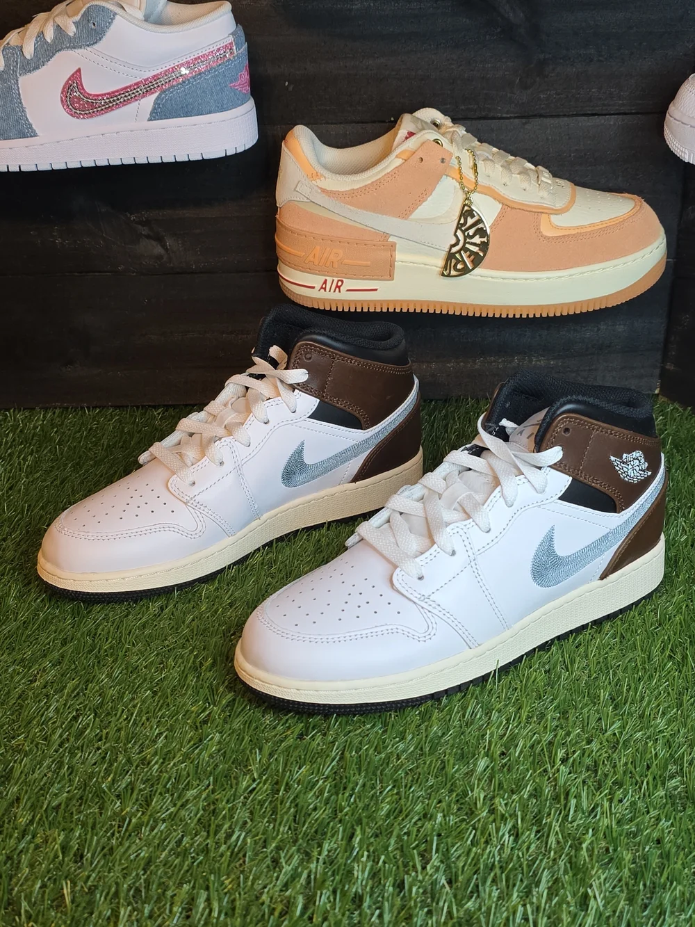 Nike Kids' Mid-Top Sneakers in White, Brown & Gray